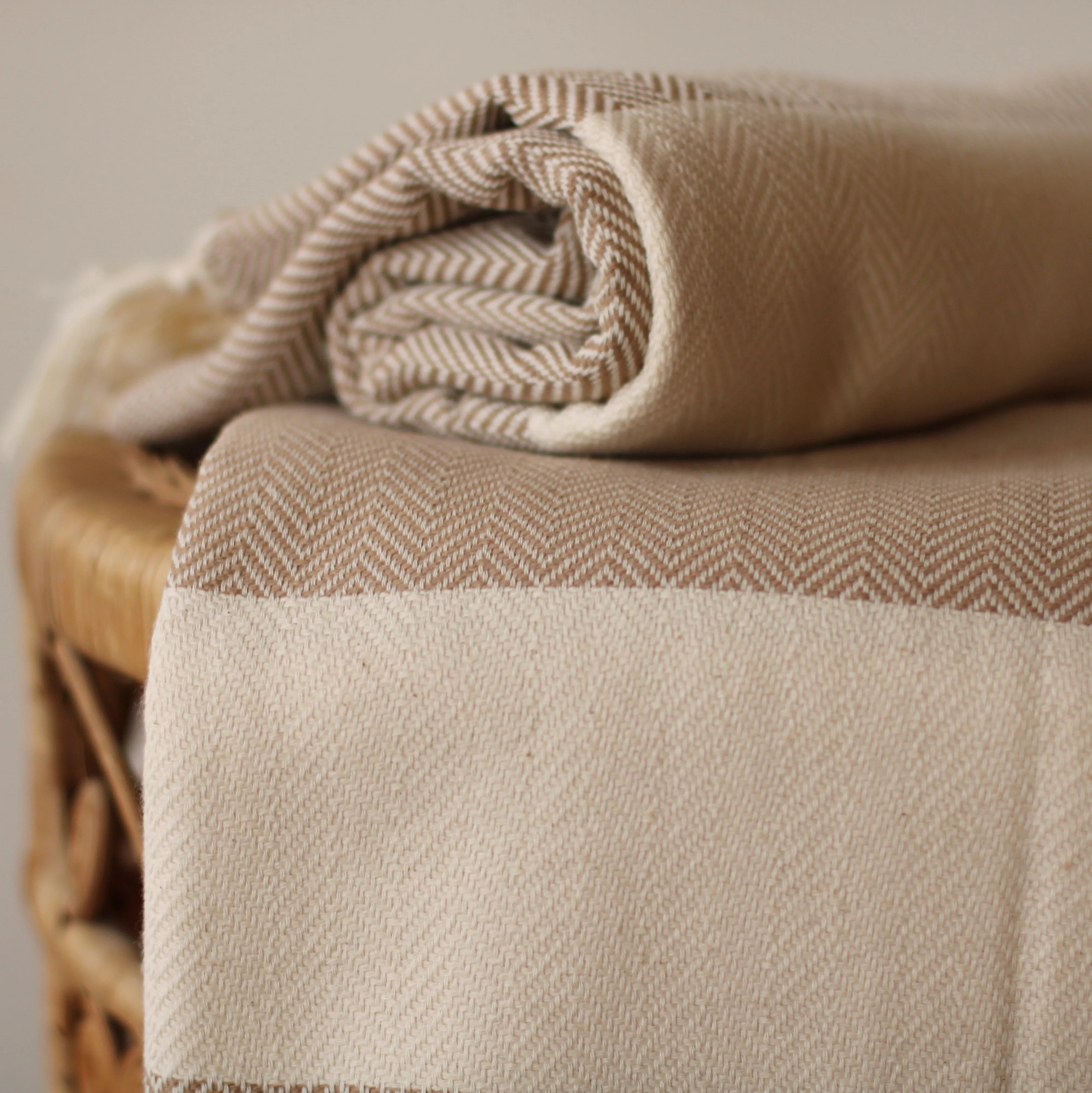 100% Cotton Turkish Towel, Brown, Herringbone Pattern