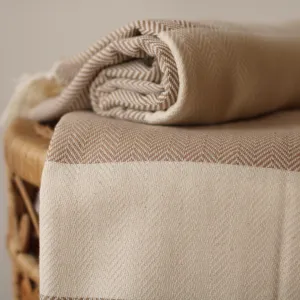 100% Cotton Turkish Towel, Brown, Herringbone Pattern