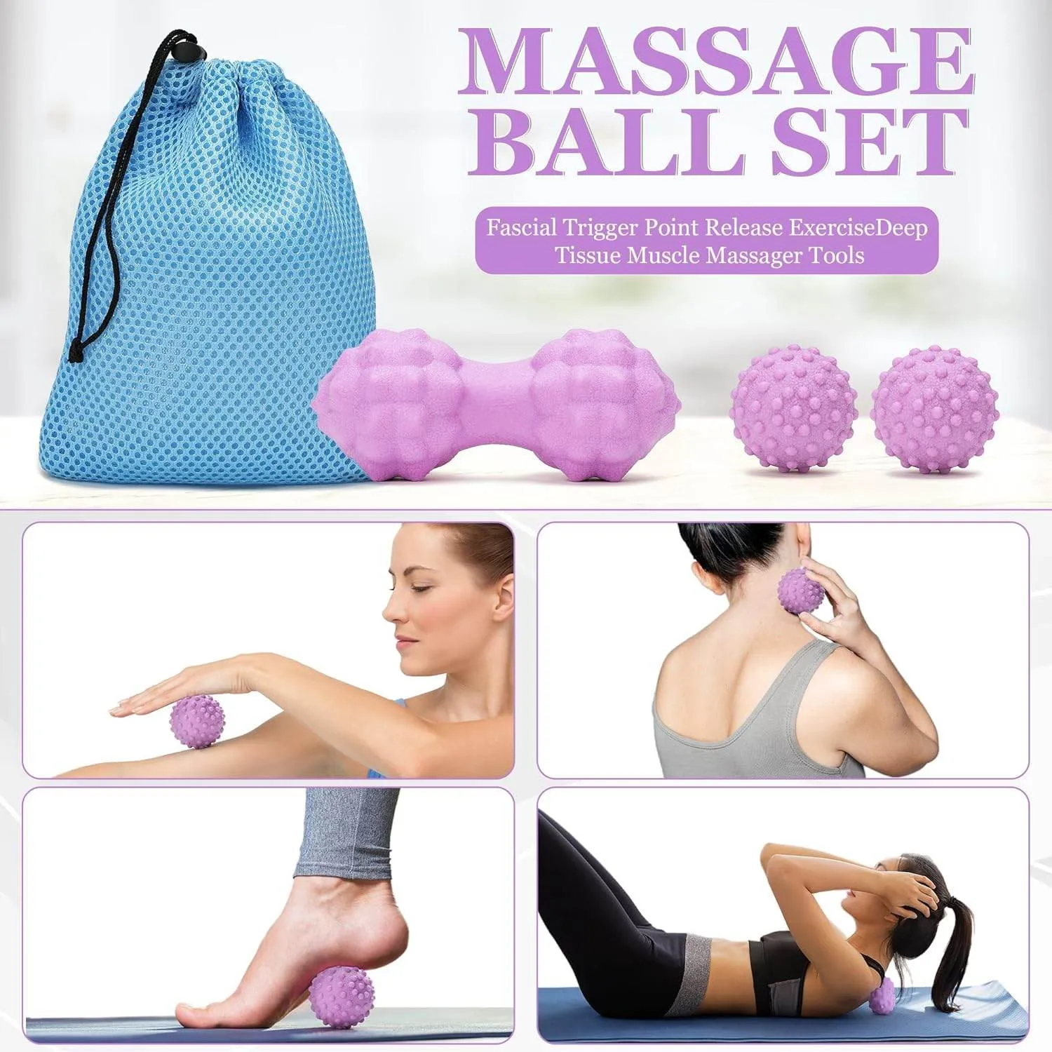 12 in 1 Yoga Set with Back Cracker Roller & Deep Tissue Massage Yoga Blocks, Ring & Accessories for Stretching & Relief