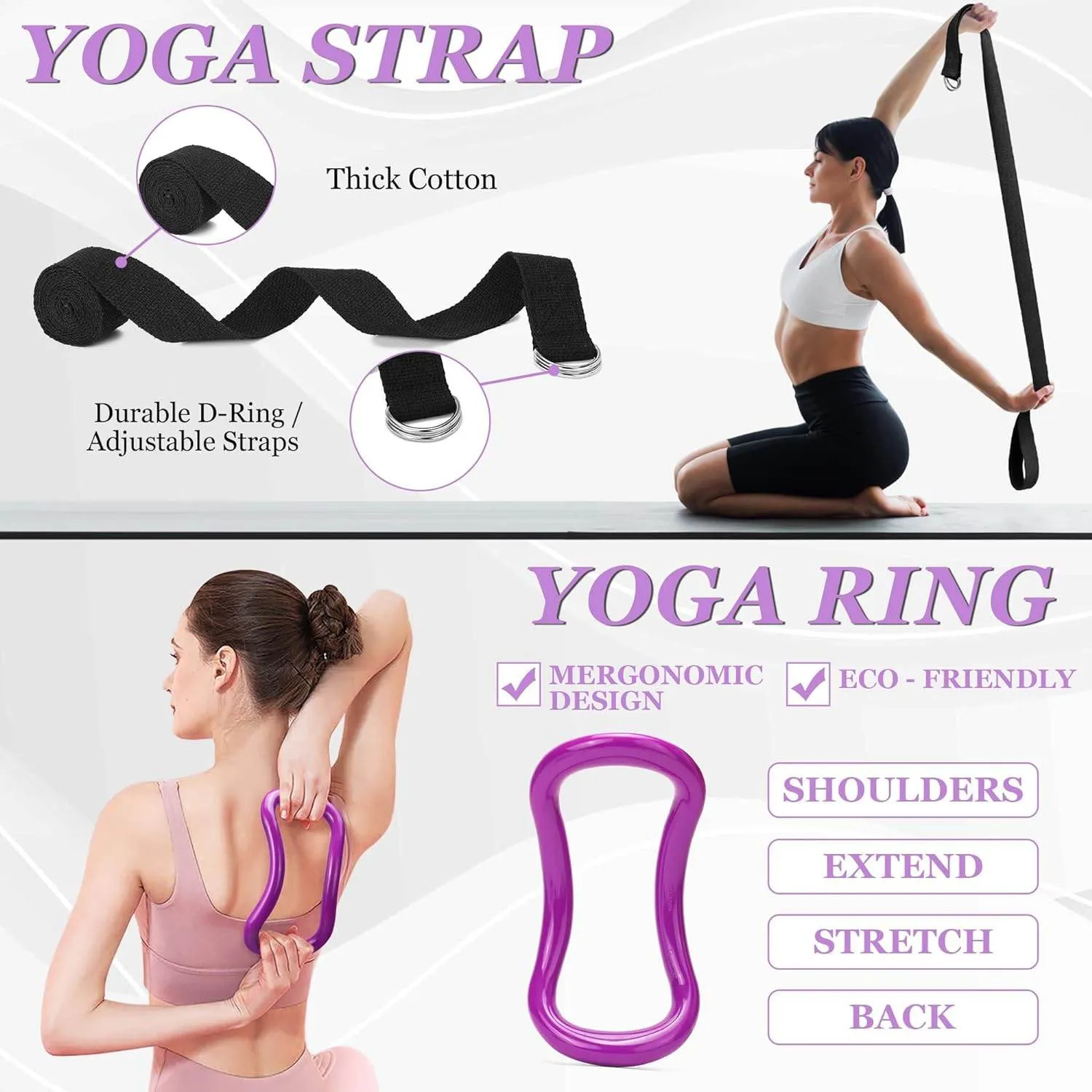 12 in 1 Yoga Set with Back Cracker Roller & Deep Tissue Massage Yoga Blocks, Ring & Accessories for Stretching & Relief