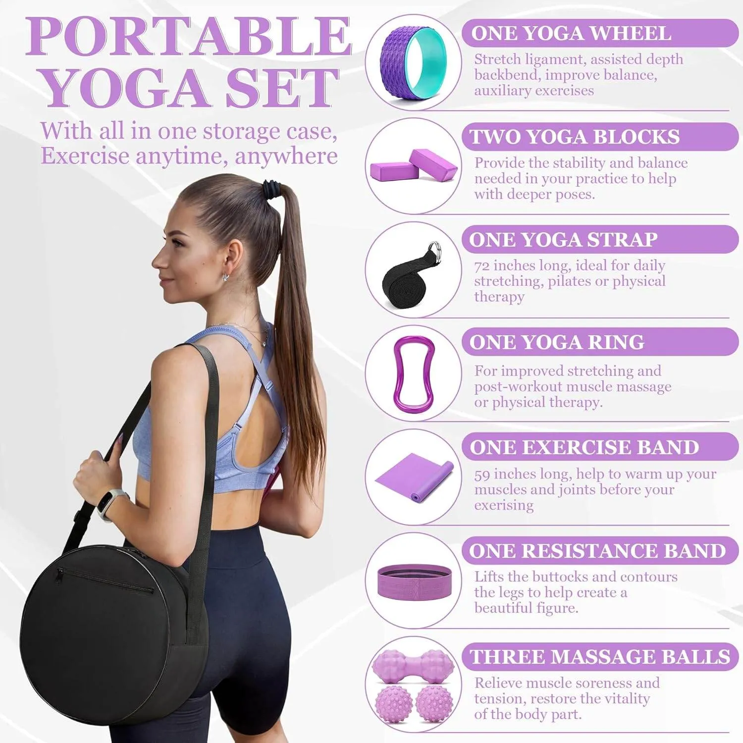 12 in 1 Yoga Set with Back Cracker Roller & Deep Tissue Massage Yoga Blocks, Ring & Accessories for Stretching & Relief