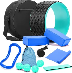 12 in 1 Yoga Set with Back Cracker Roller & Deep Tissue Massage Yoga Blocks, Ring & Accessories for Stretching & Relief