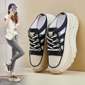 2025  popular summer new half tray white shoes women's mesh breathable student board shoes casual shoes increase ins tide Q072