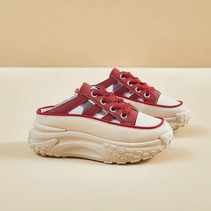 2025  popular summer new half tray white shoes women's mesh breathable student board shoes casual shoes increase ins tide Q072
