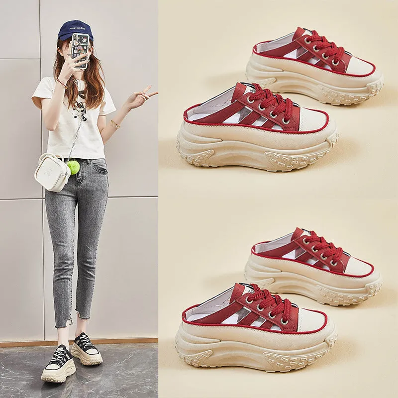 2025  popular summer new half tray white shoes women's mesh breathable student board shoes casual shoes increase ins tide Q072