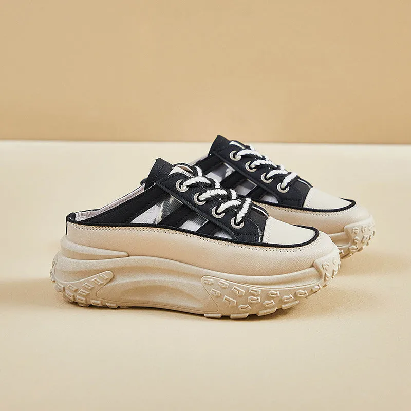 2025  popular summer new half tray white shoes women's mesh breathable student board shoes casual shoes increase ins tide Q072