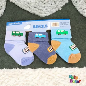 3-in-1 Cozy Cotton Baby Socks Car Design (0-12 Months) Imported