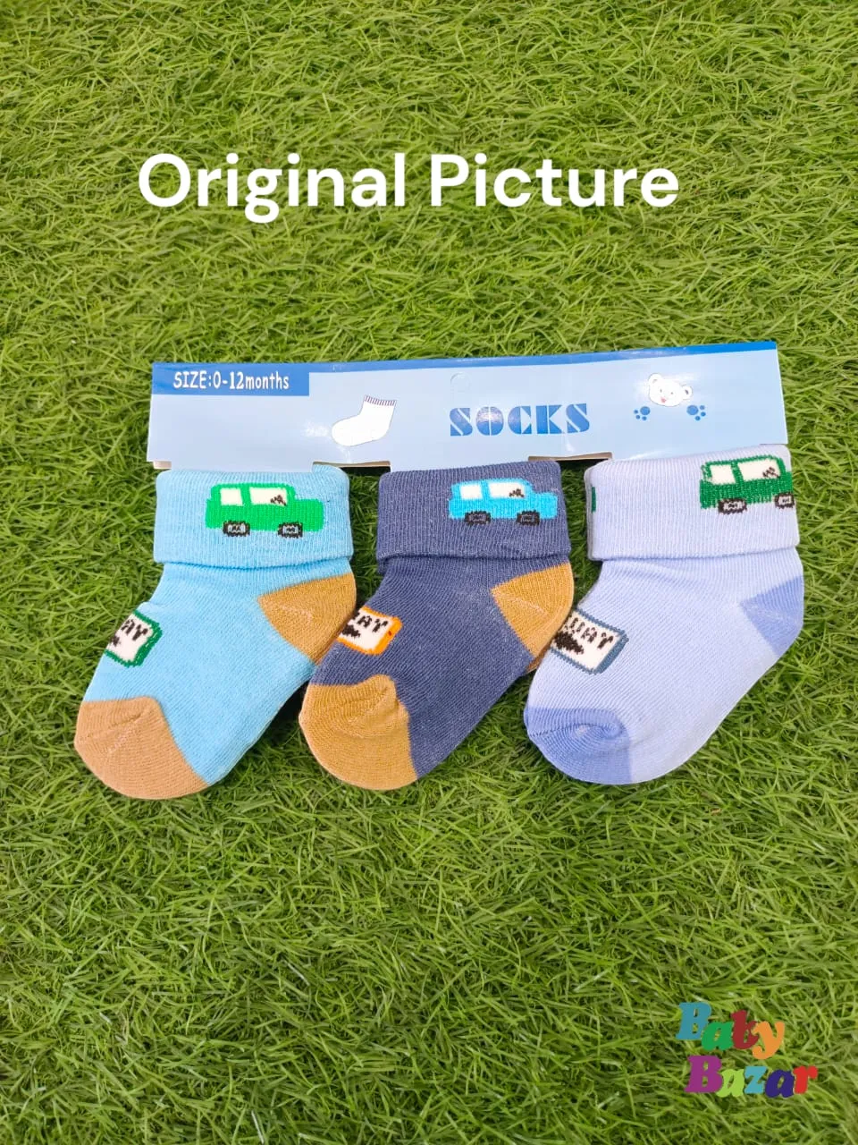 3-in-1 Cozy Cotton Baby Socks Car Design (0-12 Months) Imported
