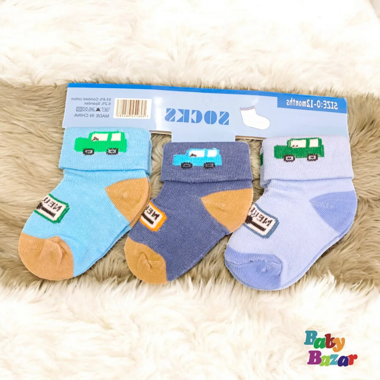 3-in-1 Cozy Cotton Baby Socks Car Design (0-12 Months) Imported