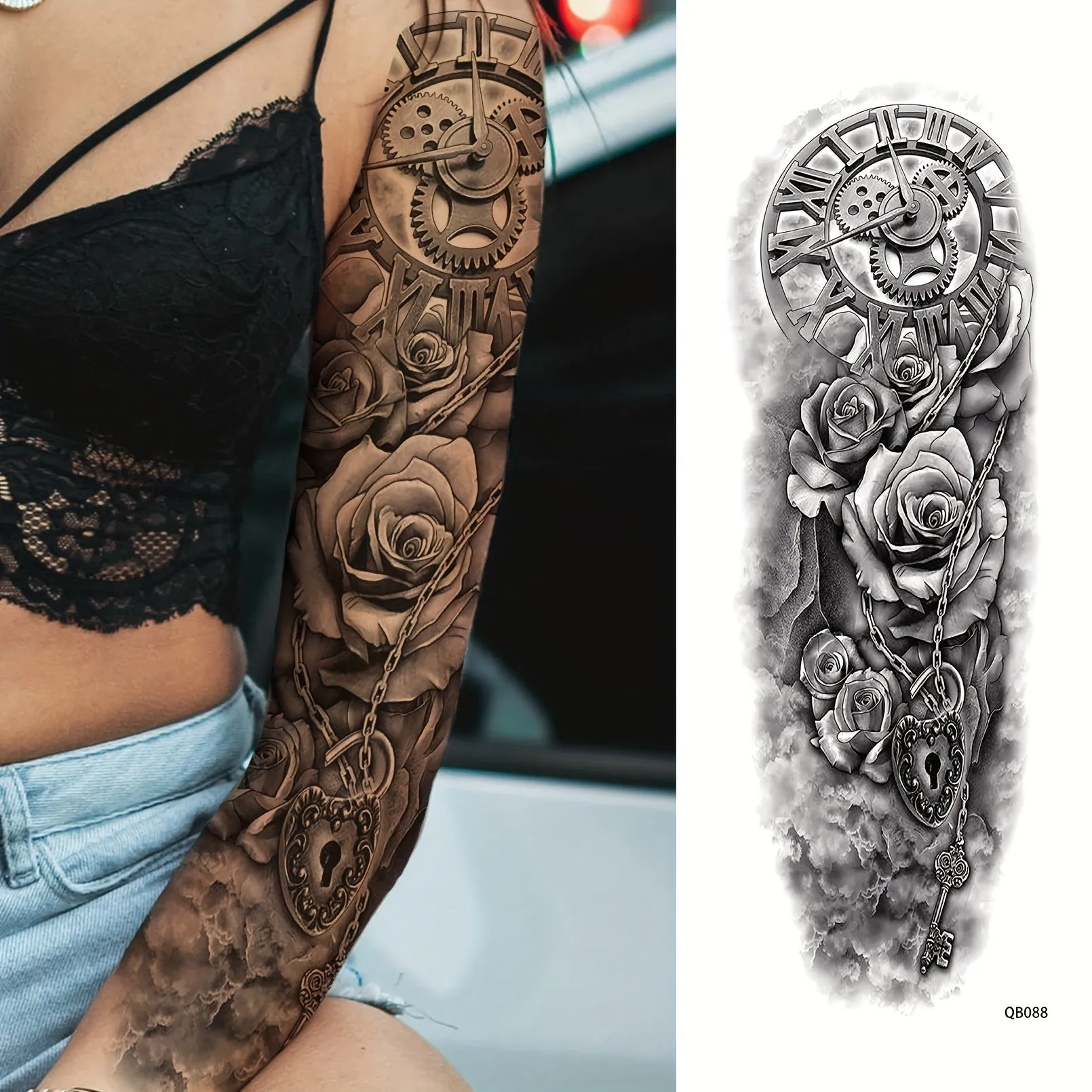 4 Sheets Full Arm Temporary Tattoo - Long Lasting Waterproof Realistic Body Art Temporary Tattoos