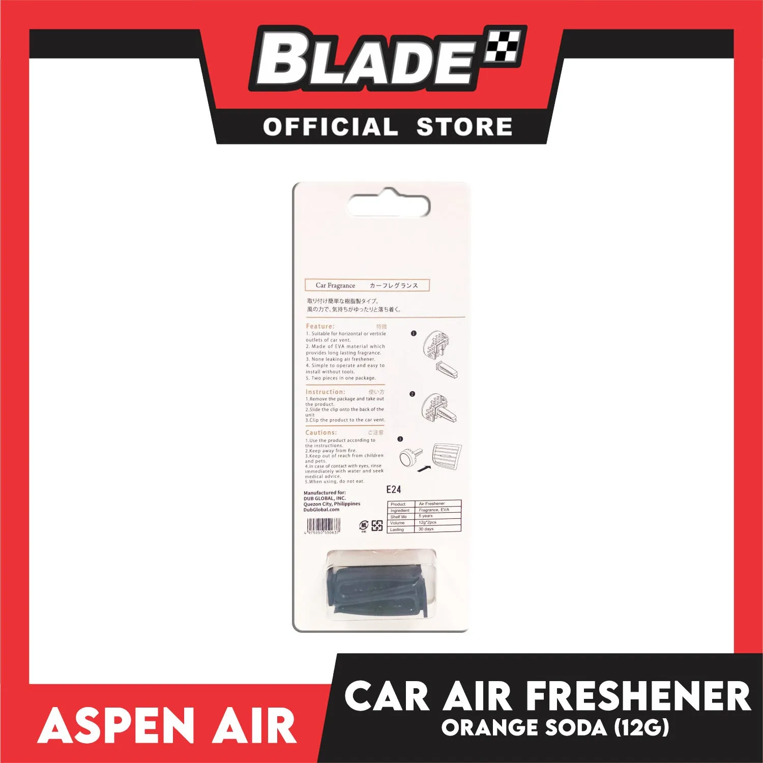 Aspen Air Car Air Freshener (Orange) Long Lasting Fragrance