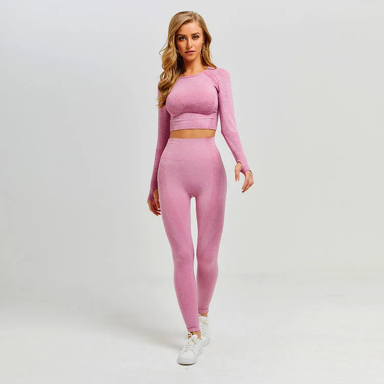 Autumn and winter jacquard little seamless sports long sleeves fitness clothes yoga set