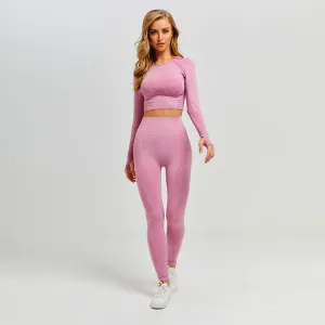 Autumn and winter jacquard little seamless sports long sleeves fitness clothes yoga set