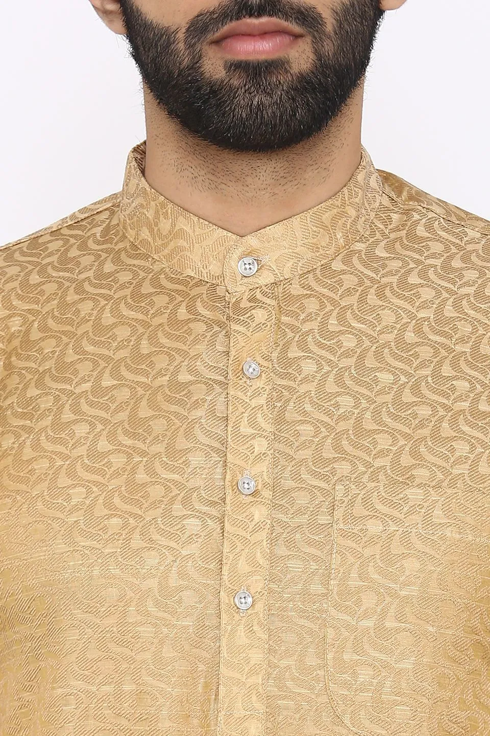 Banarasi Art Silk Cotton Blend Beige Long Kurta Pajama
