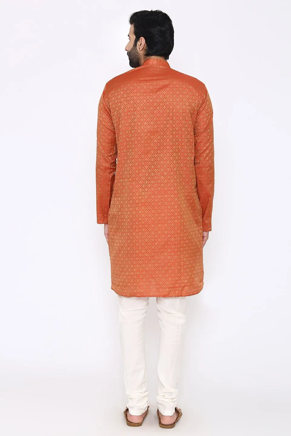 Banarasi Art Silk Cotton Blend Orange Long Kurta Pajama