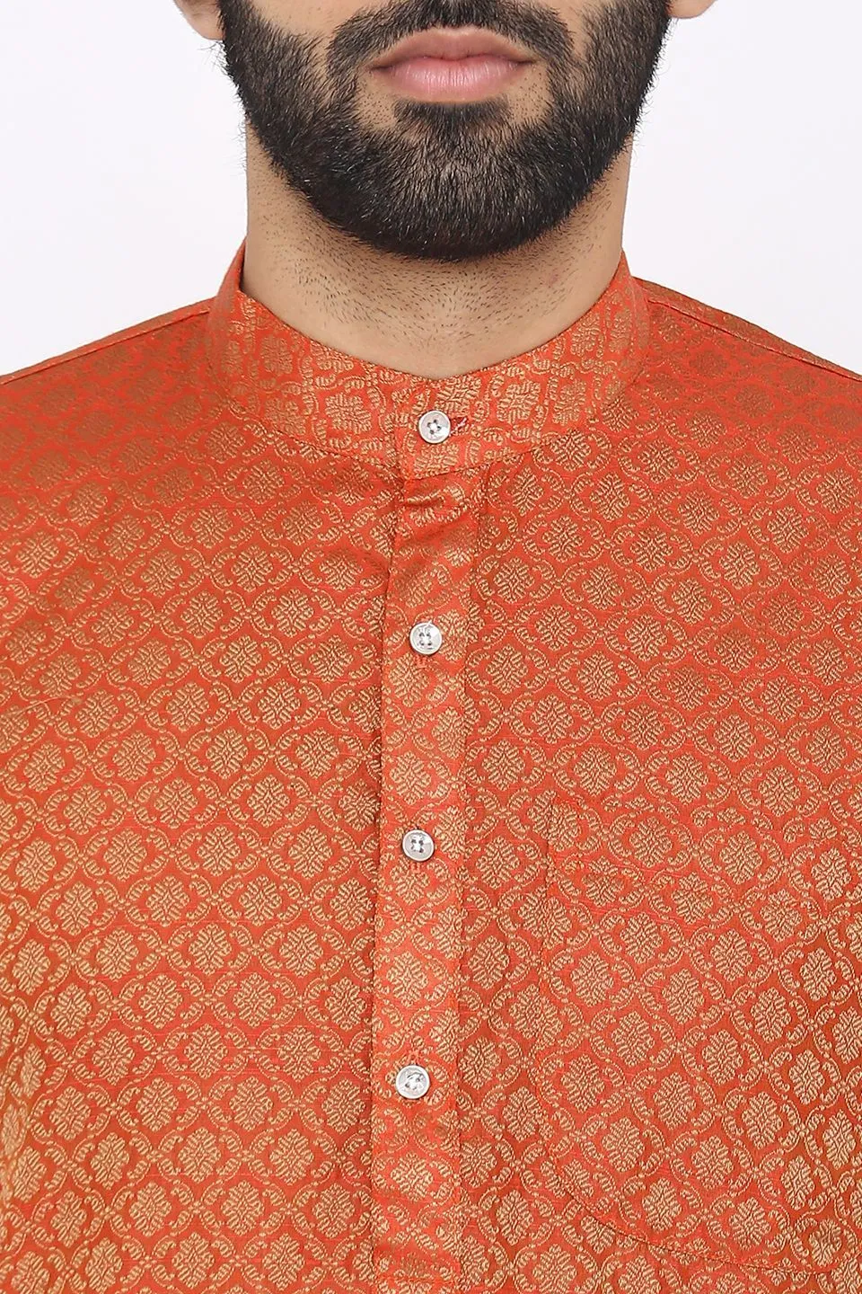 Banarasi Art Silk Cotton Blend Orange Long Kurta Pajama