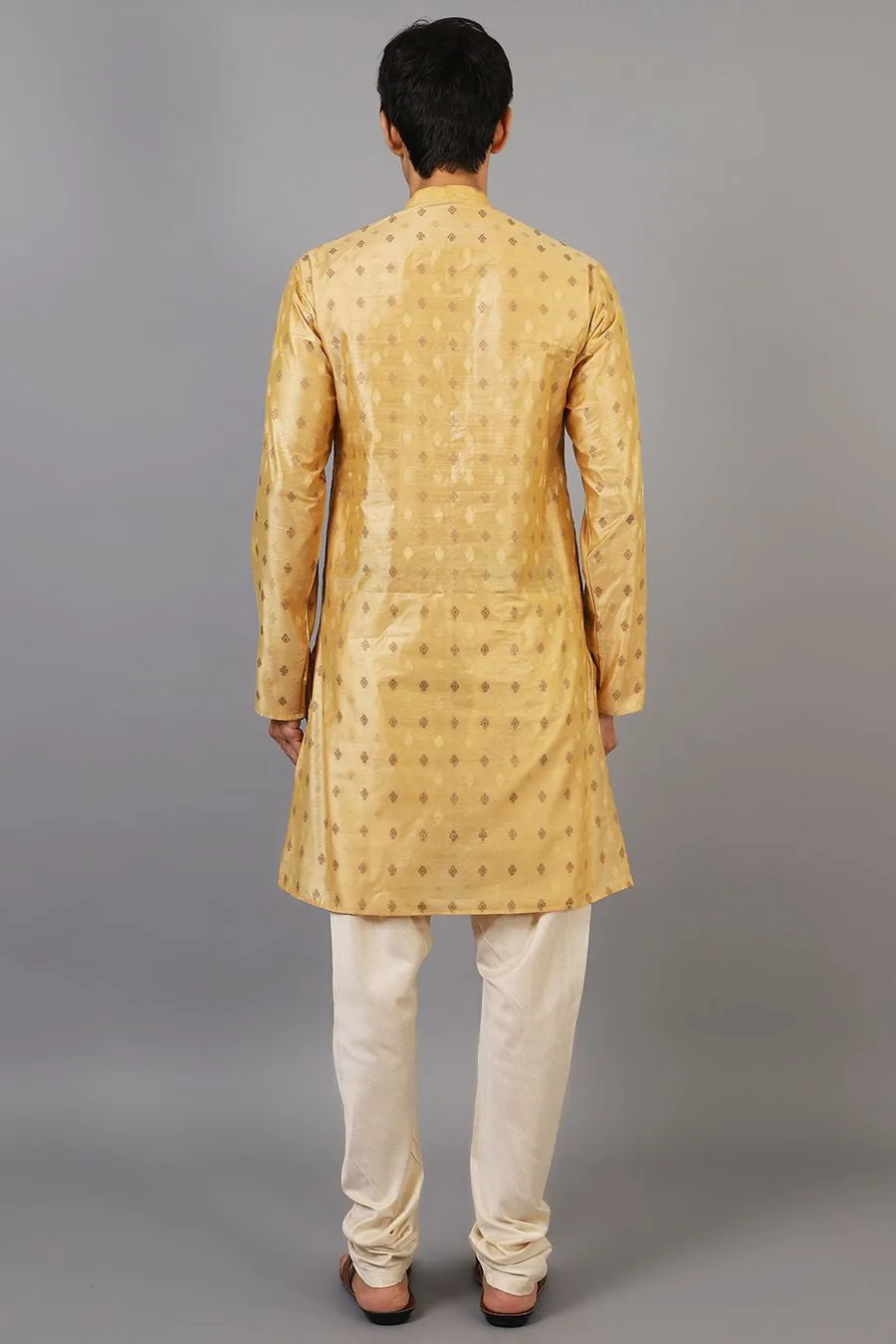 Banarasi Art Silk Cotton Golden Kurta Pajama