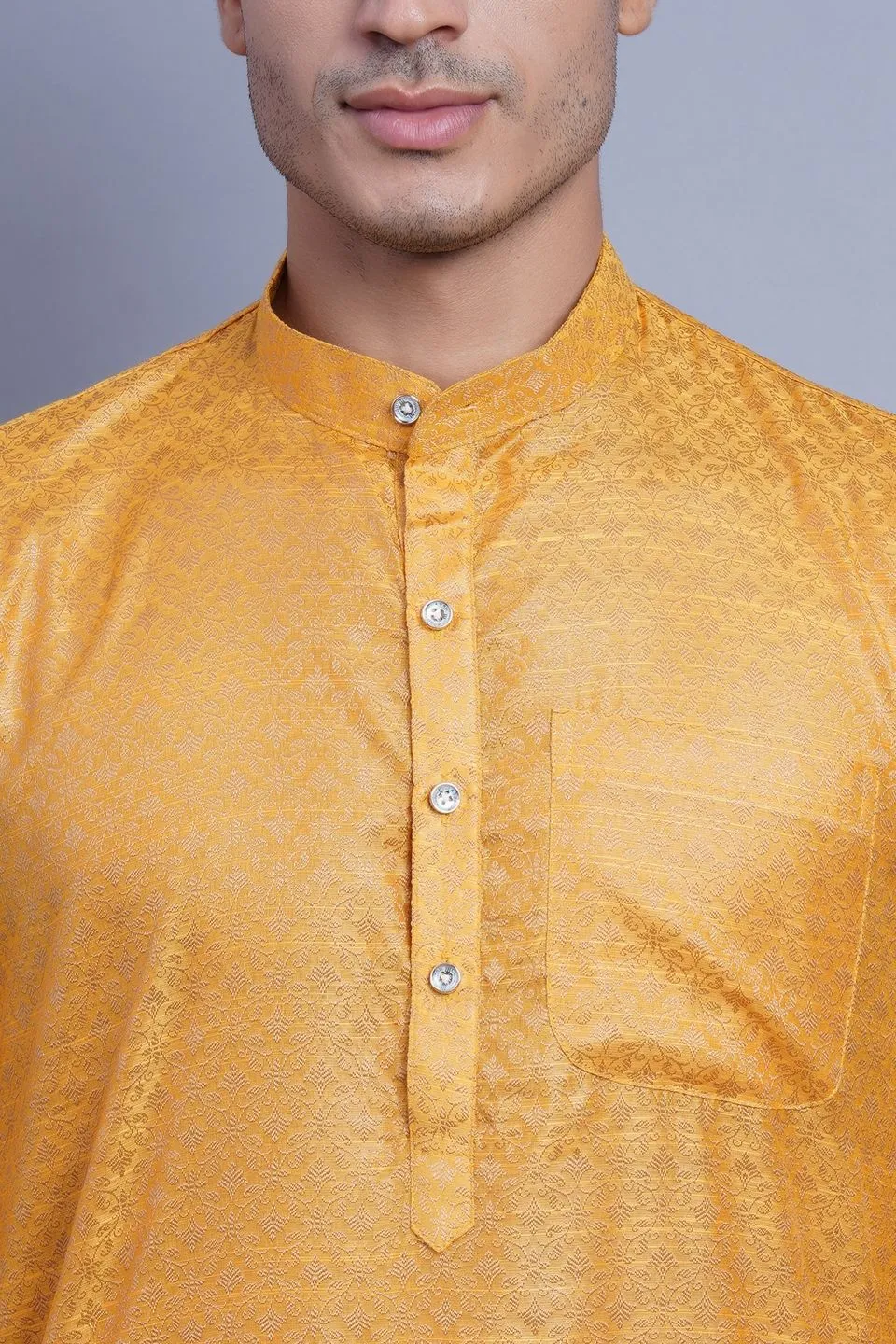 Banarasi Art Silk Cotton Orange Kurta Pajama