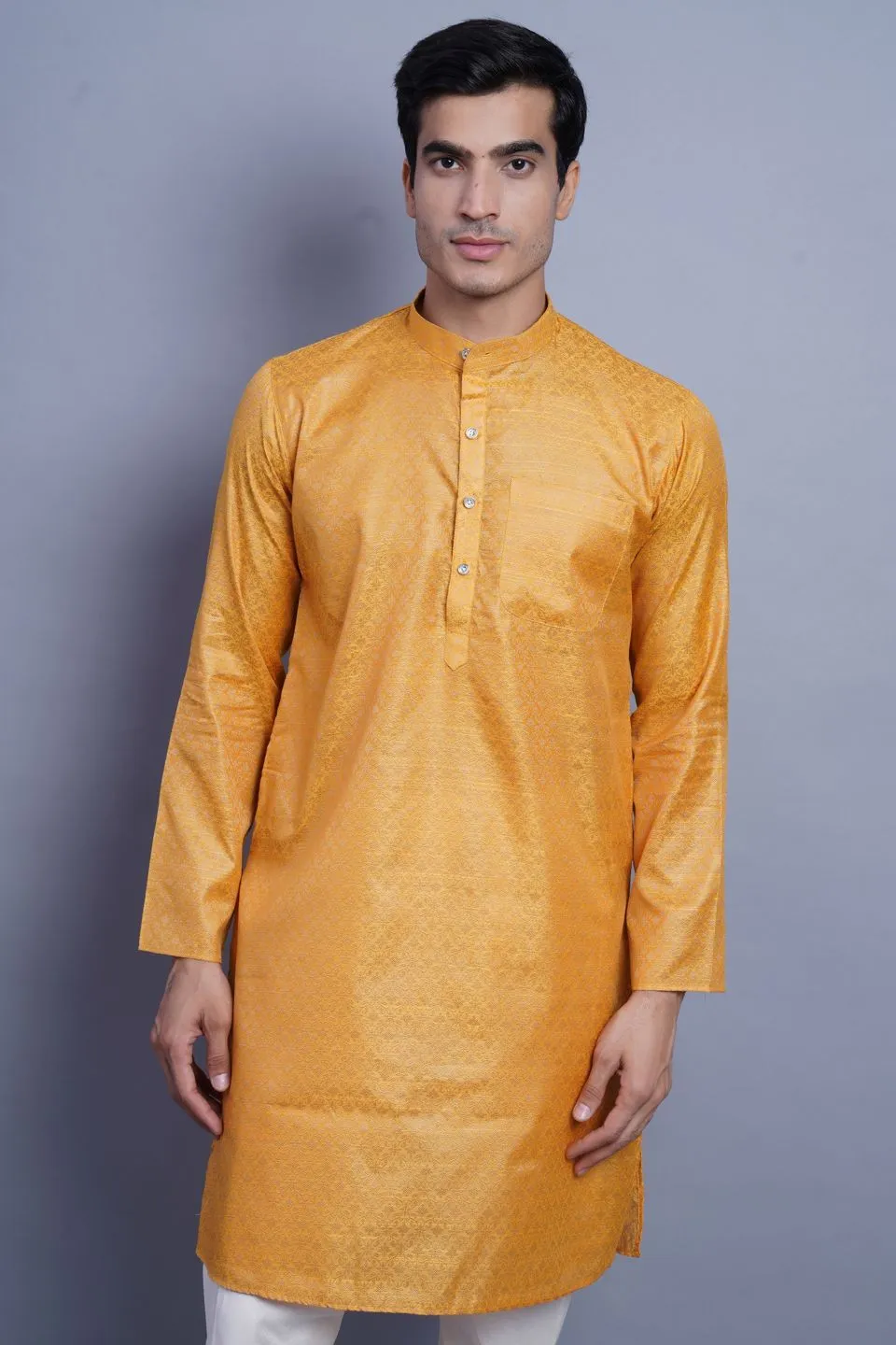Banarasi Art Silk Cotton Orange Kurta Pajama