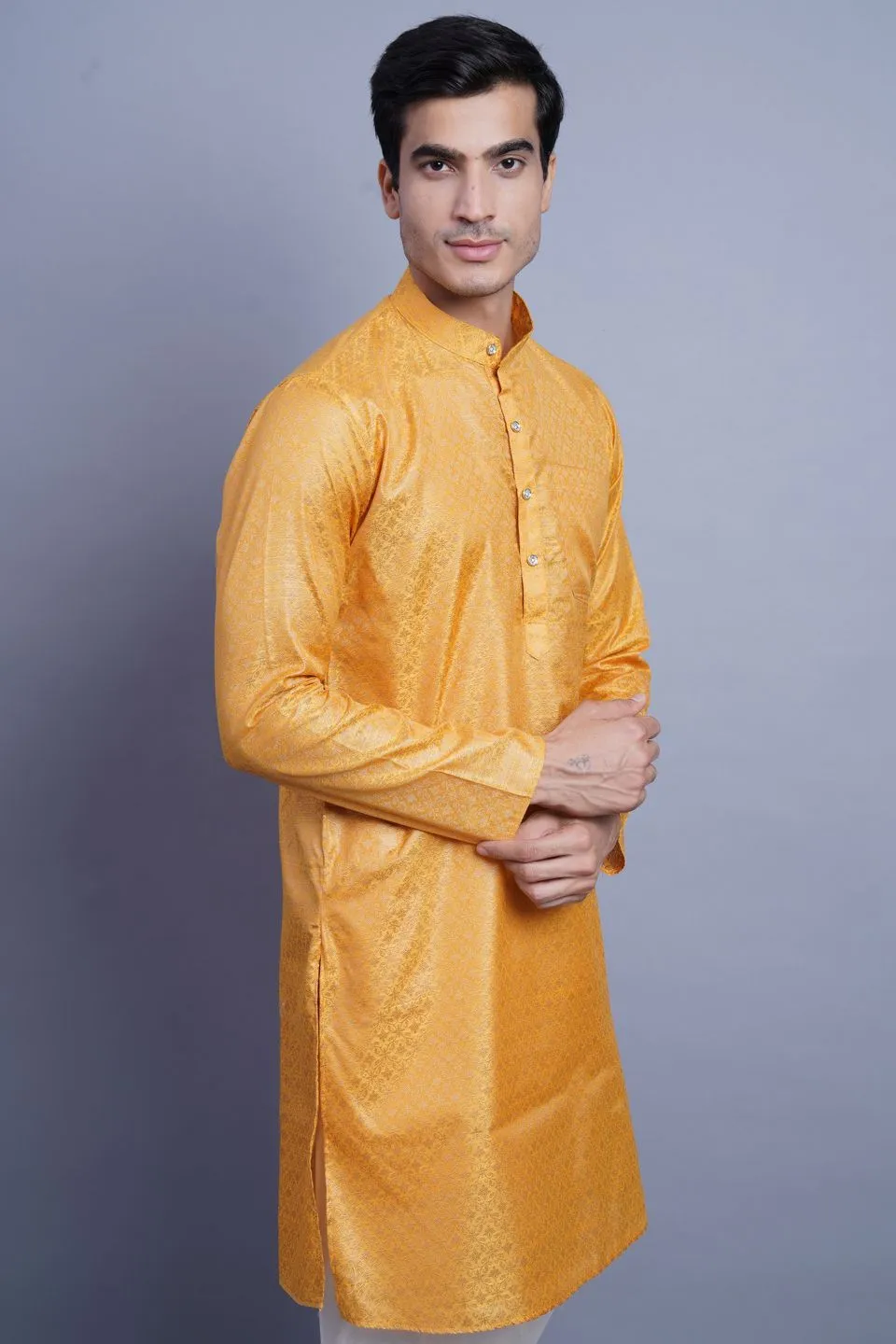 Banarasi Art Silk Cotton Orange Kurta Pajama