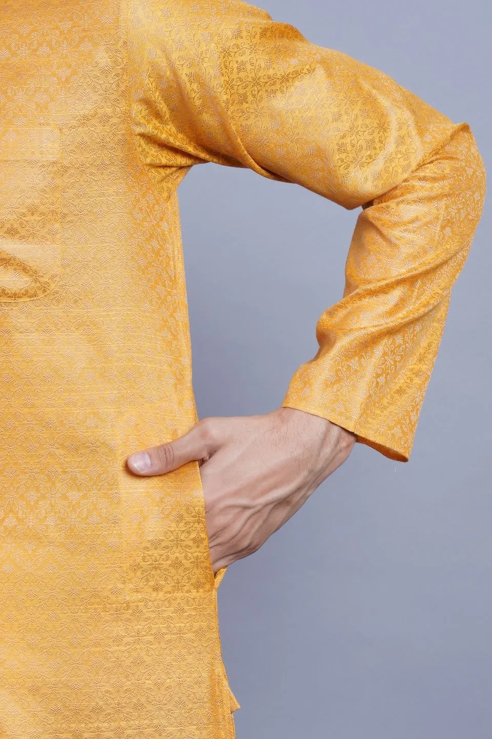 Banarasi Art Silk Cotton Orange Kurta Pajama