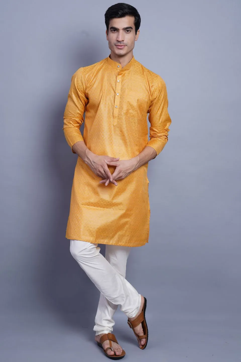 Banarasi Art Silk Cotton Orange Kurta Pajama