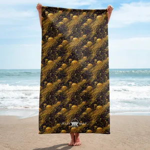 Beach Towel - Black and Gold Jellyfishes