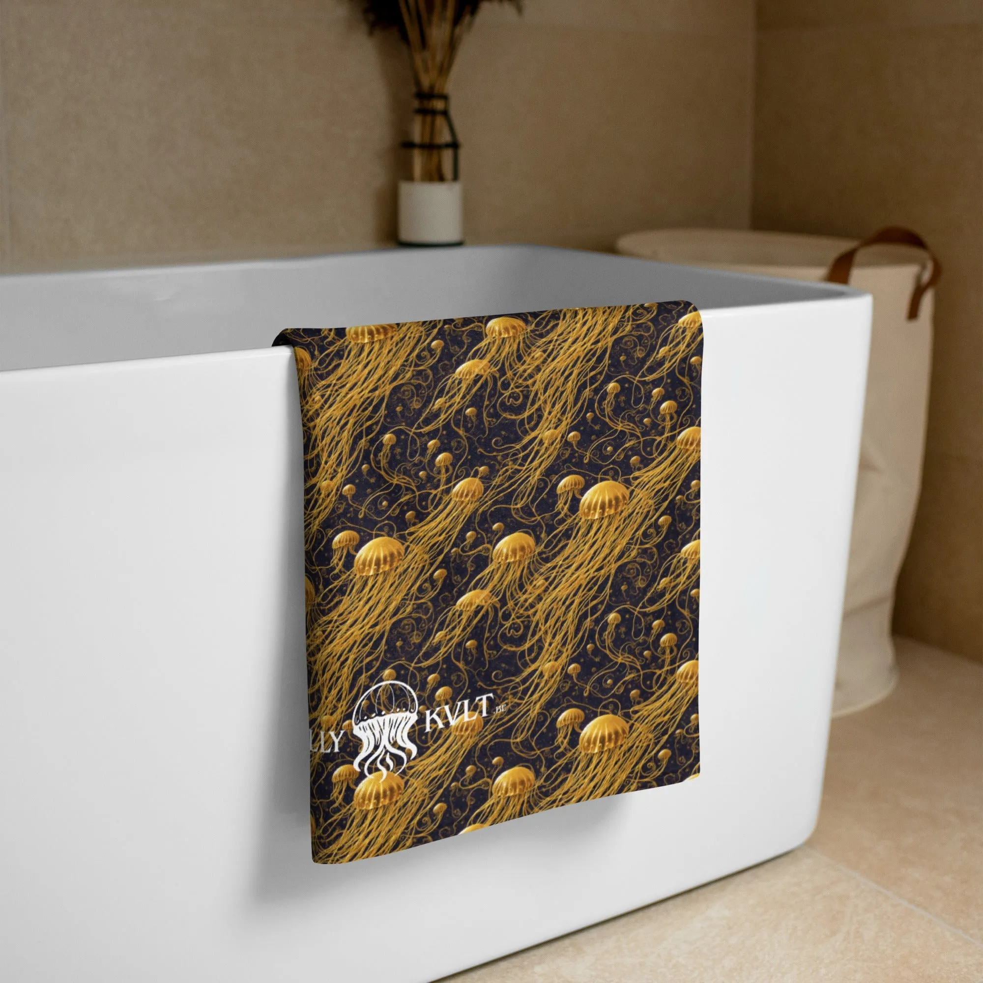Beach Towel - Black and Gold Jellyfishes