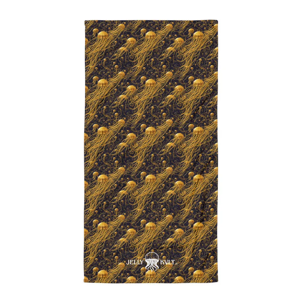 Beach Towel - Black and Gold Jellyfishes