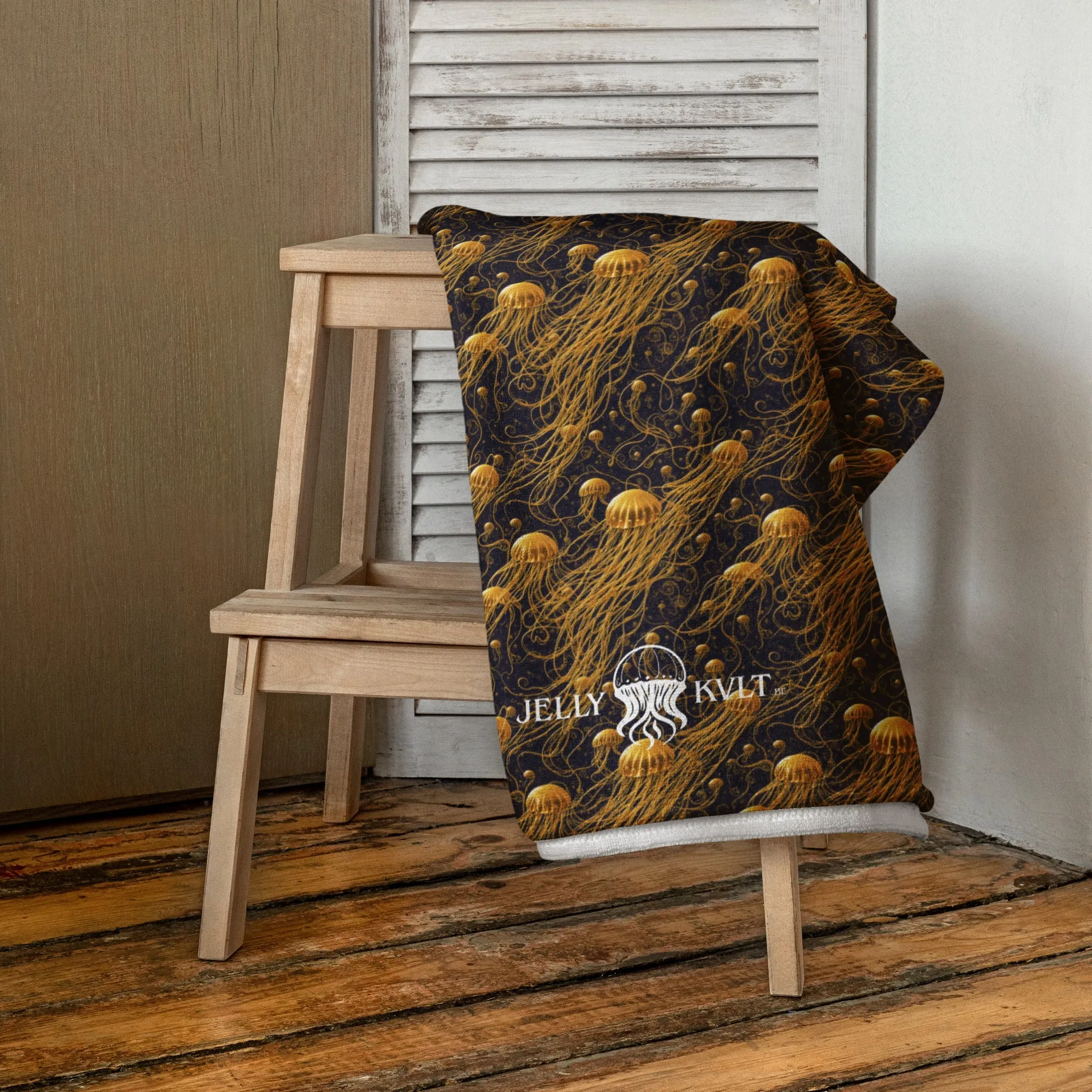 Beach Towel - Black and Gold Jellyfishes