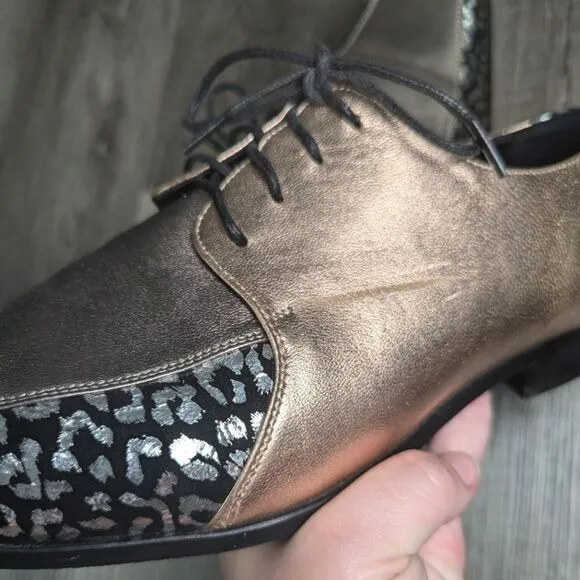 Bespoke Rose gold silver &amp; black suede animal print oxford dress shoes mens 11.5