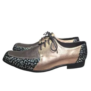 Bespoke Rose gold silver &amp; black suede animal print oxford dress shoes mens 11.5