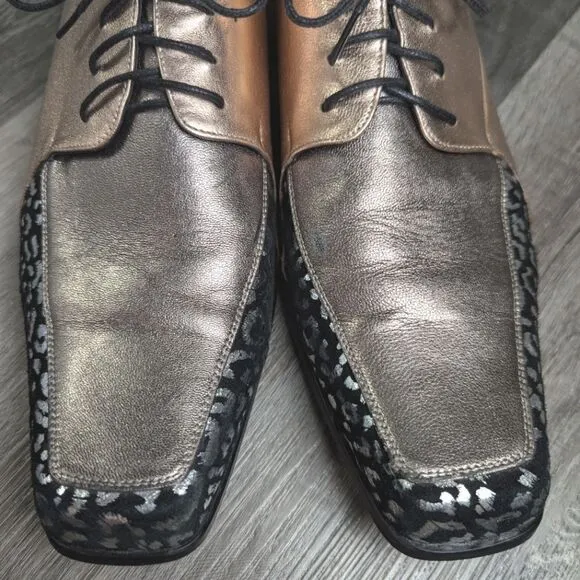 Bespoke Rose gold silver &amp; black suede animal print oxford dress shoes mens 11.5