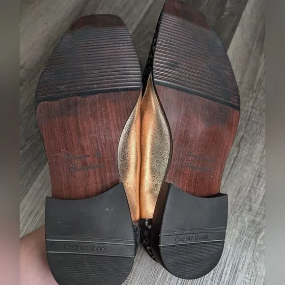 Bespoke Rose gold silver &amp; black suede animal print oxford dress shoes mens 11.5