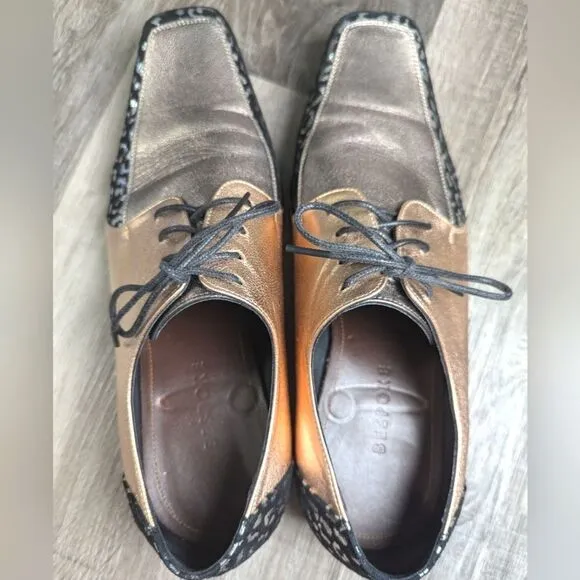 Bespoke Rose gold silver &amp; black suede animal print oxford dress shoes mens 11.5