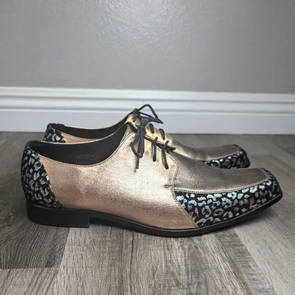 Bespoke Rose gold silver &amp; black suede animal print oxford dress shoes mens 11.5