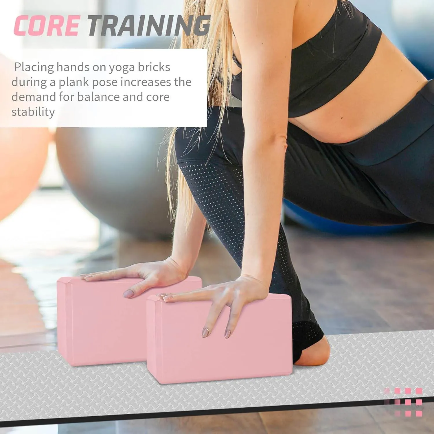 Biguphate Yoga Blocks 2 Pack, EVA Foam Yoga Block Supportive Latex-Free, Non-Slip Exercise Blocks, Yoga Accessories for Pilates, Meditation, Balance, Stretching and Deep Poses