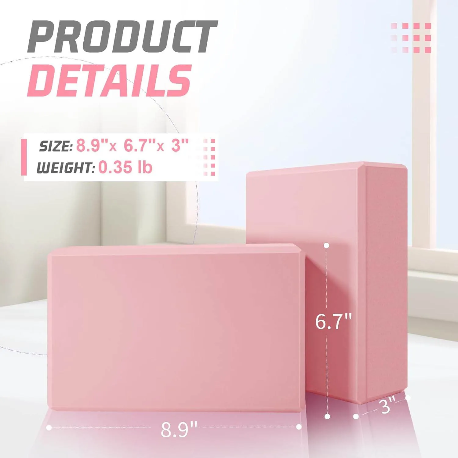 Biguphate Yoga Blocks 2 Pack, EVA Foam Yoga Block Supportive Latex-Free, Non-Slip Exercise Blocks, Yoga Accessories for Pilates, Meditation, Balance, Stretching and Deep Poses