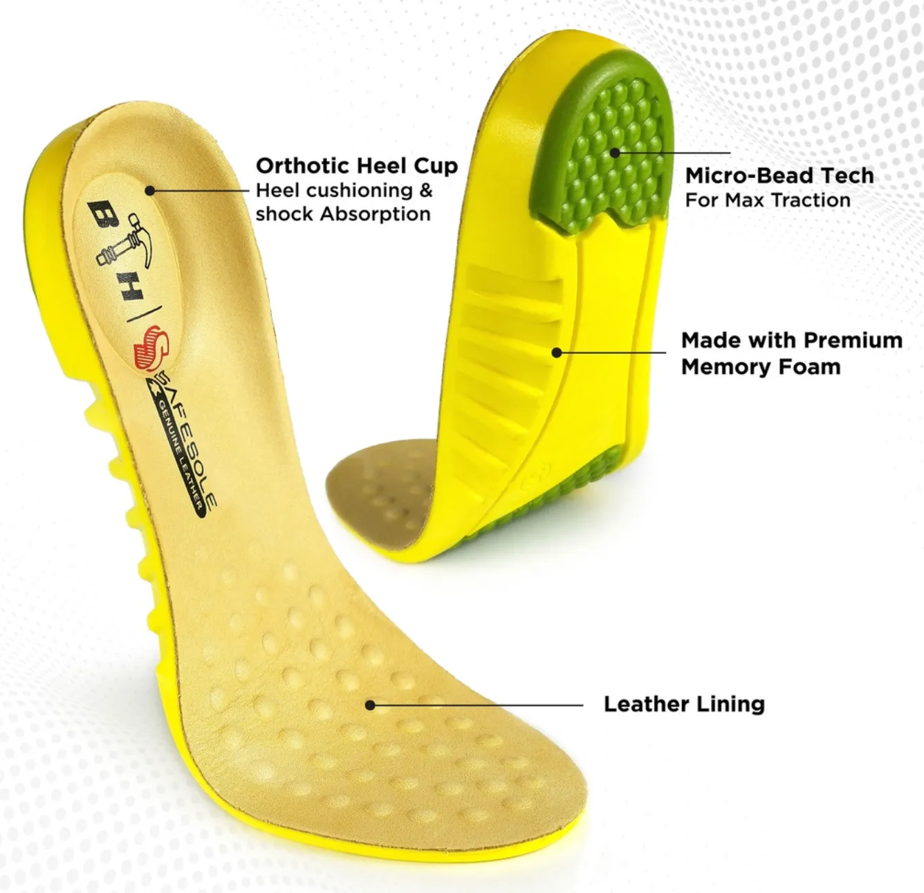 Black Hammer Genuine Leather Lining Premium Insole - WF8639