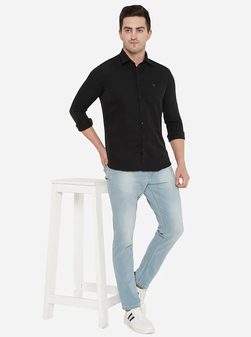 Black Solid Slim Fit Party Wear Shirt | JB Studio