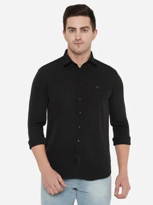 Black Solid Slim Fit Party Wear Shirt | JB Studio