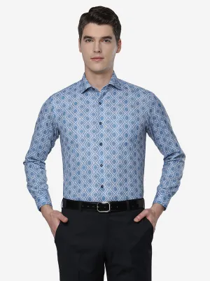 Blue & White Printed Slim Fit Party Wear Shirt | Greenfibre