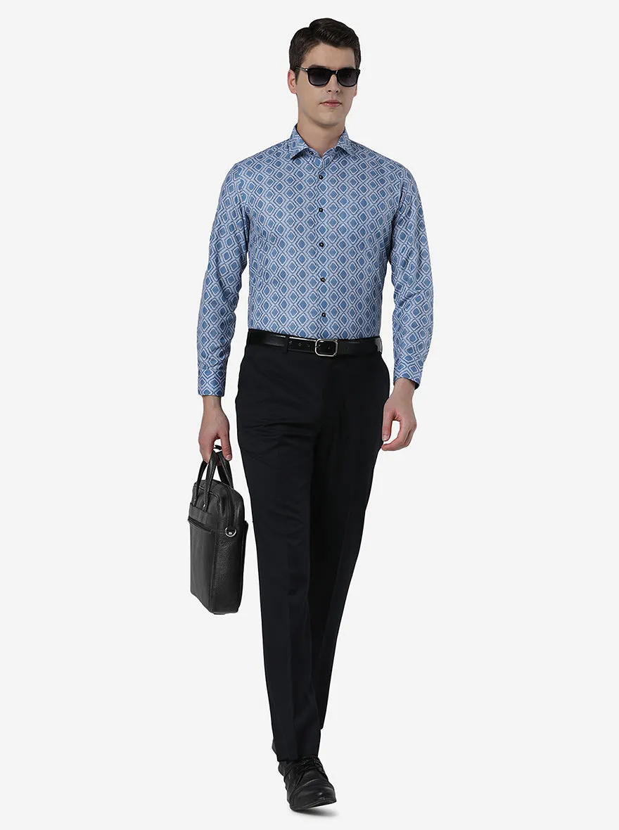Blue & White Printed Slim Fit Party Wear Shirt | Greenfibre
