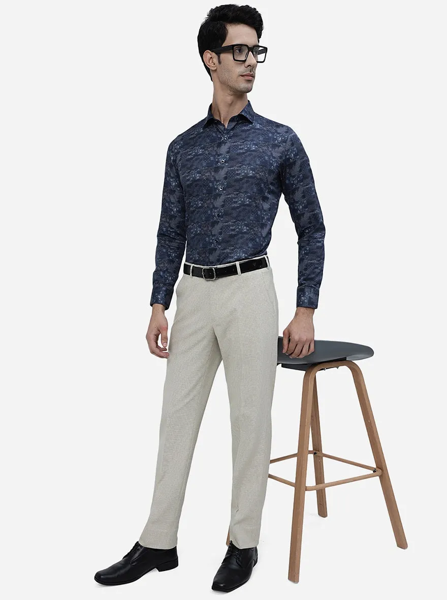 Blue Printed Slim Fit Party Wear Shirt | JB Studio
