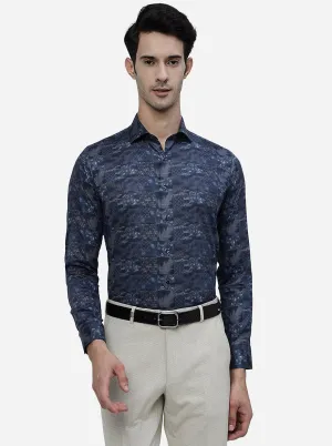 Blue Printed Slim Fit Party Wear Shirt | JB Studio