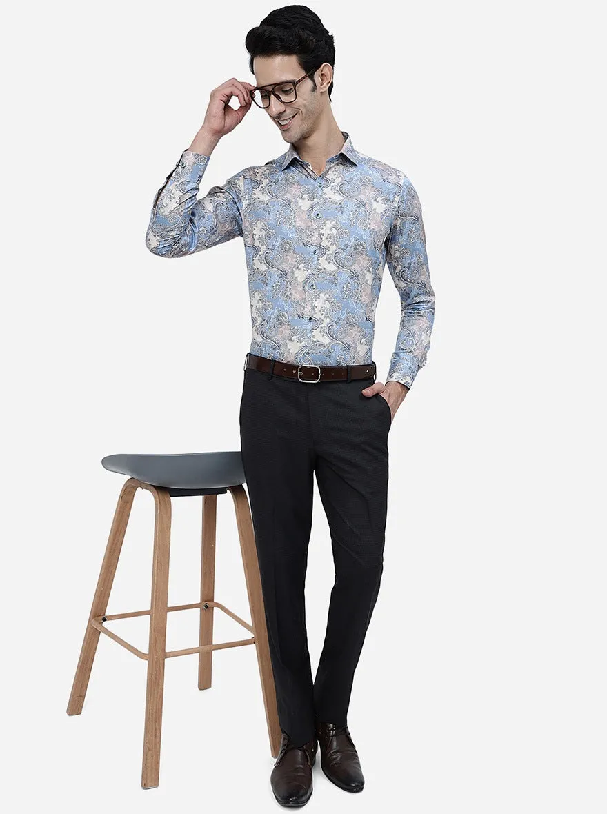 Blue Printed Slim Fit Party Wear Shirt | Wyre