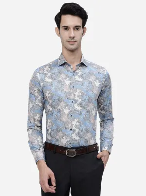 Blue Printed Slim Fit Party Wear Shirt | Wyre