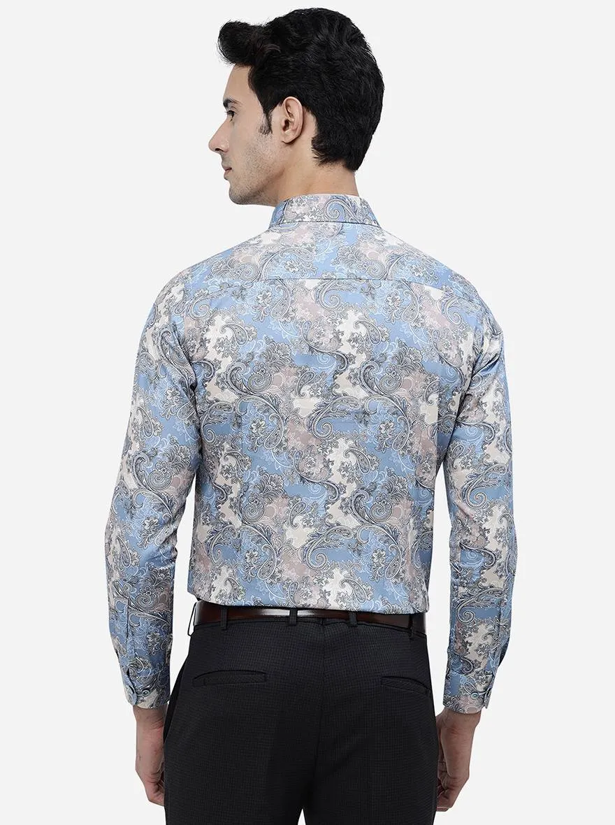 Blue Printed Slim Fit Party Wear Shirt | Wyre