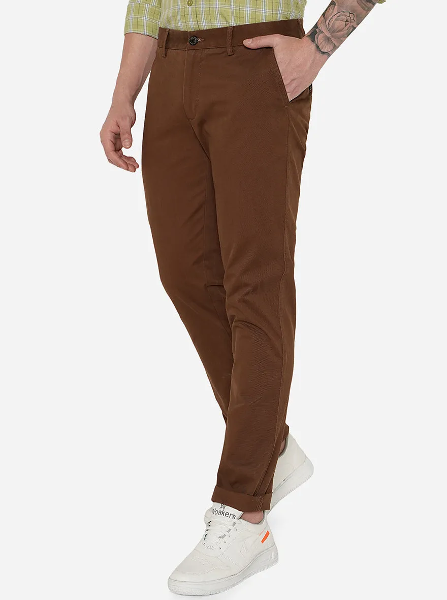 Brown Solid Uno Fit Casual Trouser | JadeBlue