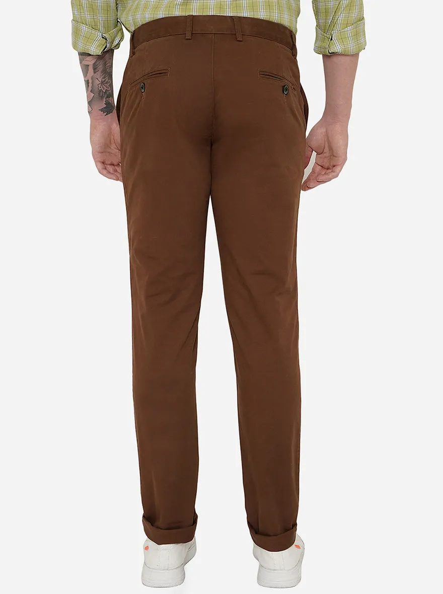 Brown Solid Uno Fit Casual Trouser | JadeBlue